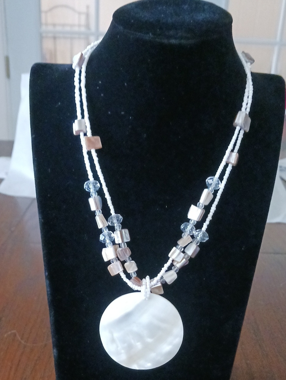 White Mother-of-Pearl Pendant Necklace with Silver-Bead Accents